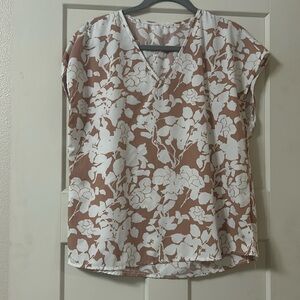 Size, large, brown, and white floral blouse